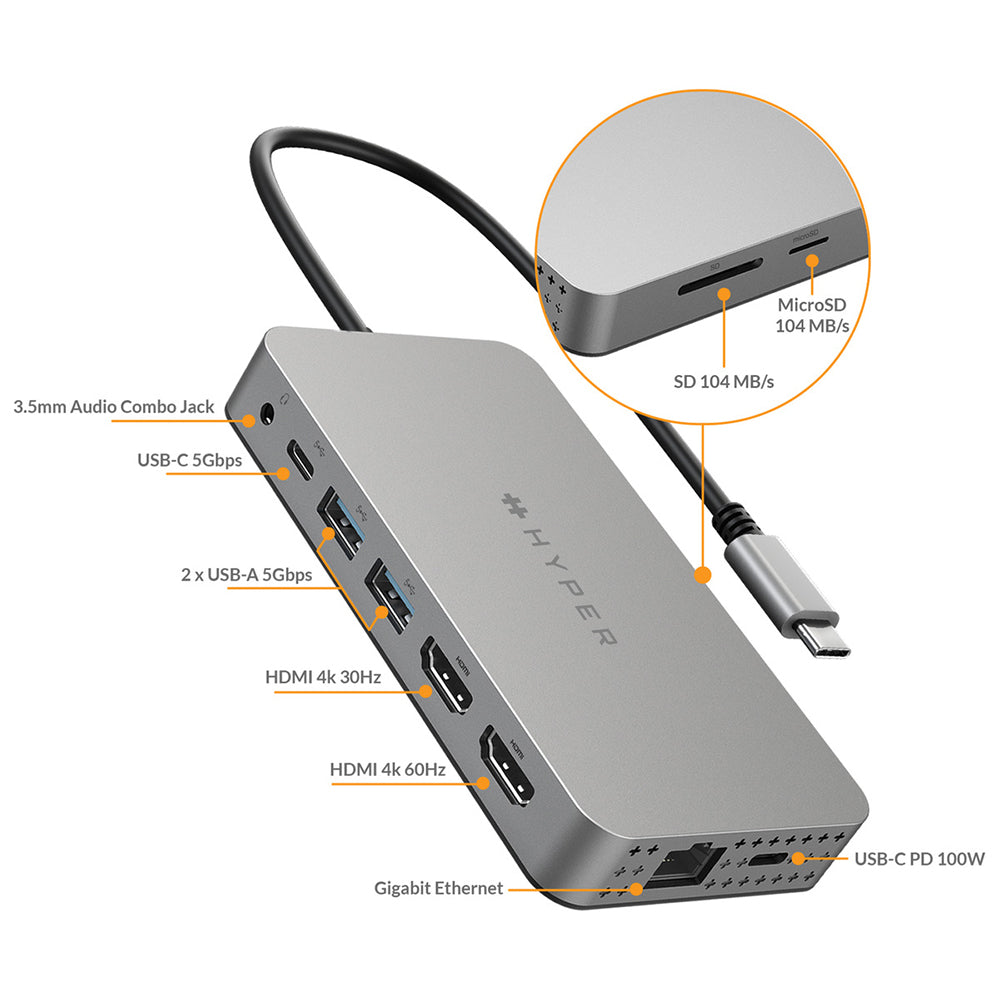 HyperDrive HDM1H Dual 4K HDMI 10-in-1 USB-C Hub