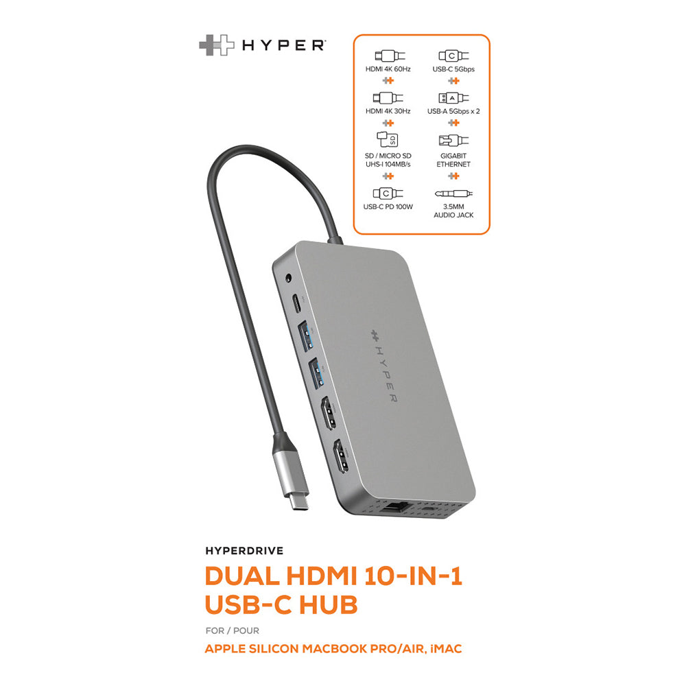 HyperDrive HDM1H Dual 4K HDMI 10-in-1 USB-C Hub