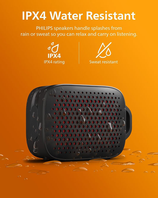 PHILIPS TAS1209 Portable Bluetooth Speaker,Wireless Speakers with Extra Bass,Quality Sound,12H Battery,TWS Pairing,Support Stereo Sound,Bluetooth 5.3,IPX4 Waterproof,for Indoor & Outdoor,Small